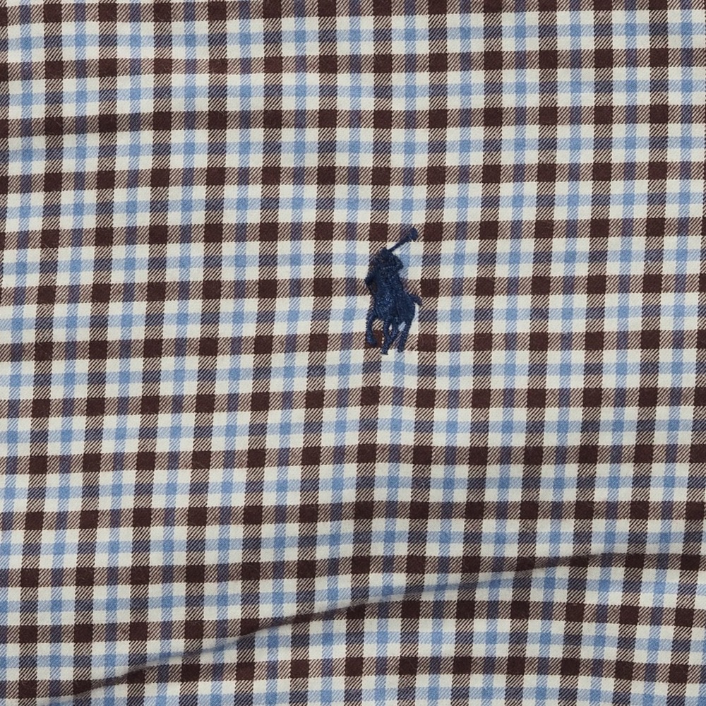 Ralph Lauren Shirt Mens Large Brown Blue White Check Long Sleeve Button Down - Picture 9 of 9
